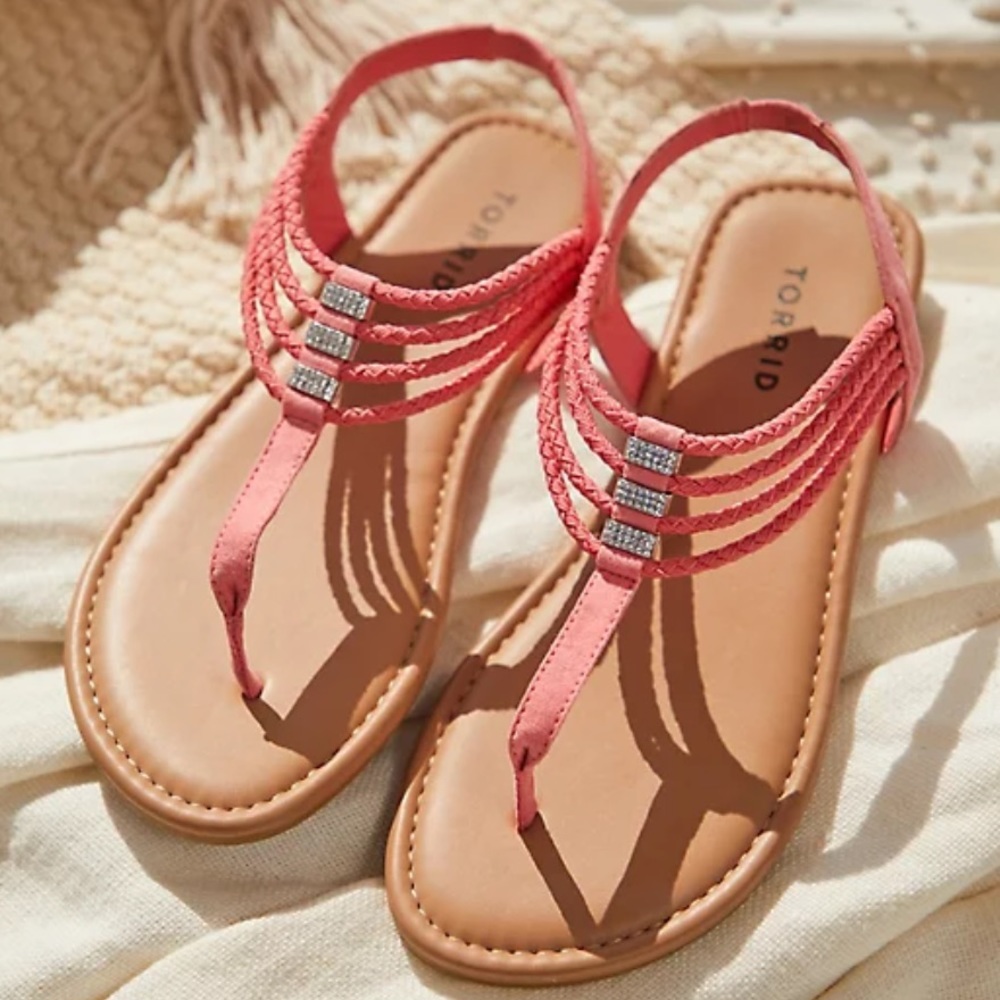 Torrid CORAL FAUX SUEDE BRAIDED RHINESTONE SANDAL
